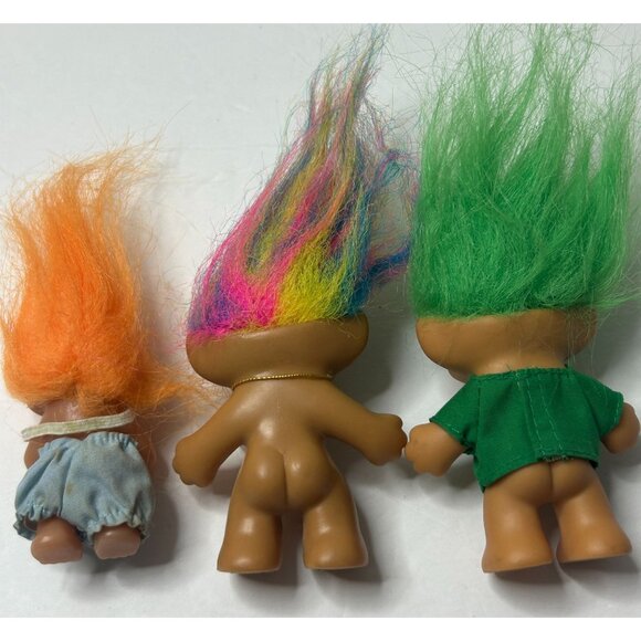 Vintage Russ Troll Dolls Set of 3 Orange Green Rainbow Hair 3-5" Tall - RARE - Picture 2 of 7